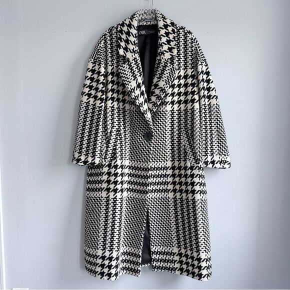 Zara Oversized Plaid Houndstooth Coat Longline 8083/114/070 M Blogger Favorite - Picture 7 of 16